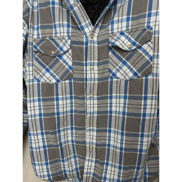 Comfort Outfitter Quilted Flannel Jacket Adult XL Blue Gray Plaid Pearl Snap - Picture 7 of 14